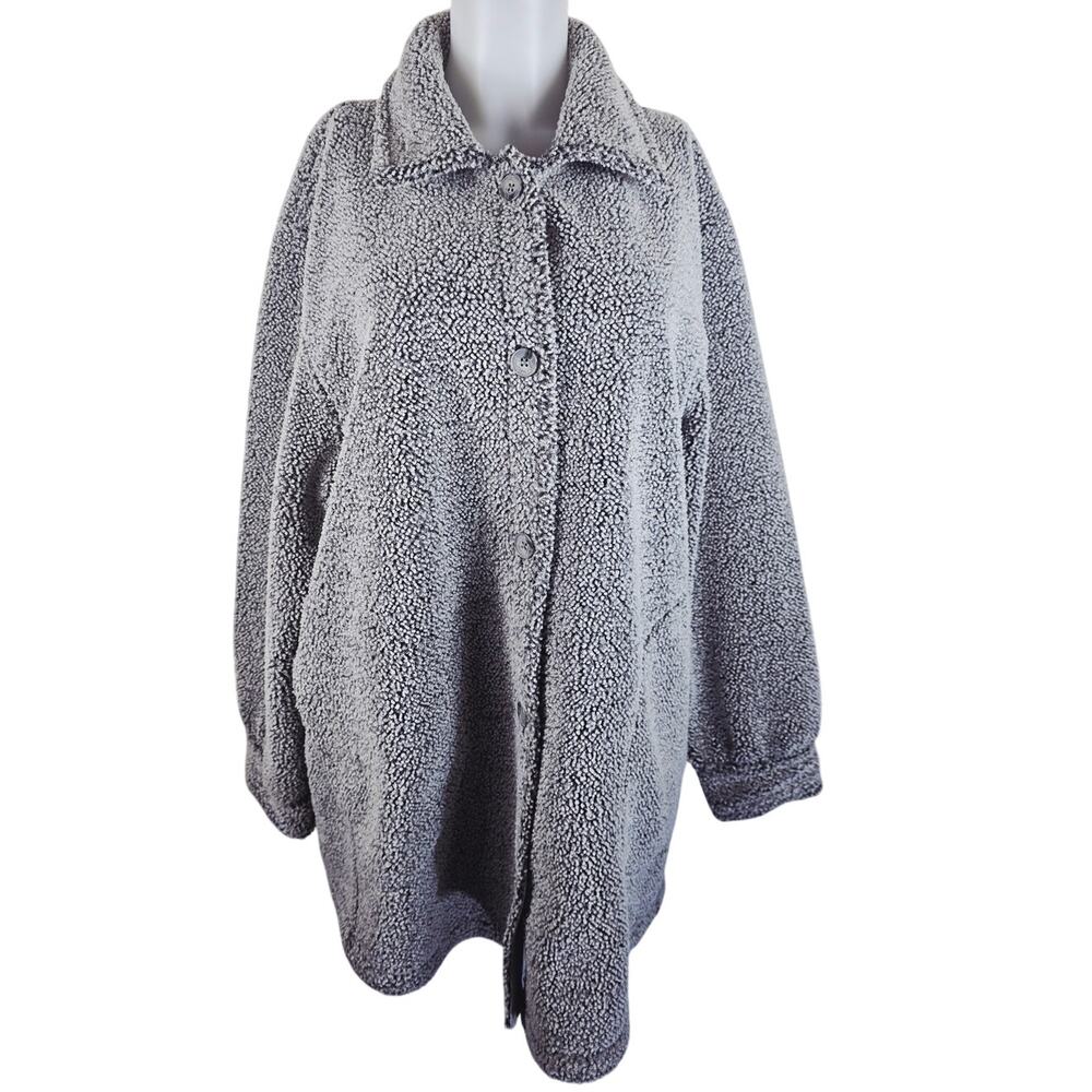 Spanx Luxe Fleece Jacket Shacket Button-Front Pockets Pebble Gray Women's 1X